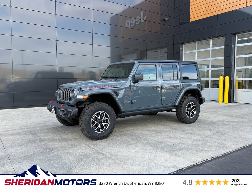 2025 Jeep Wrangler WRANGLER 4-DOOR RUBICON in Anvil Clear-Coat Exterior Paint — front three-quarter view