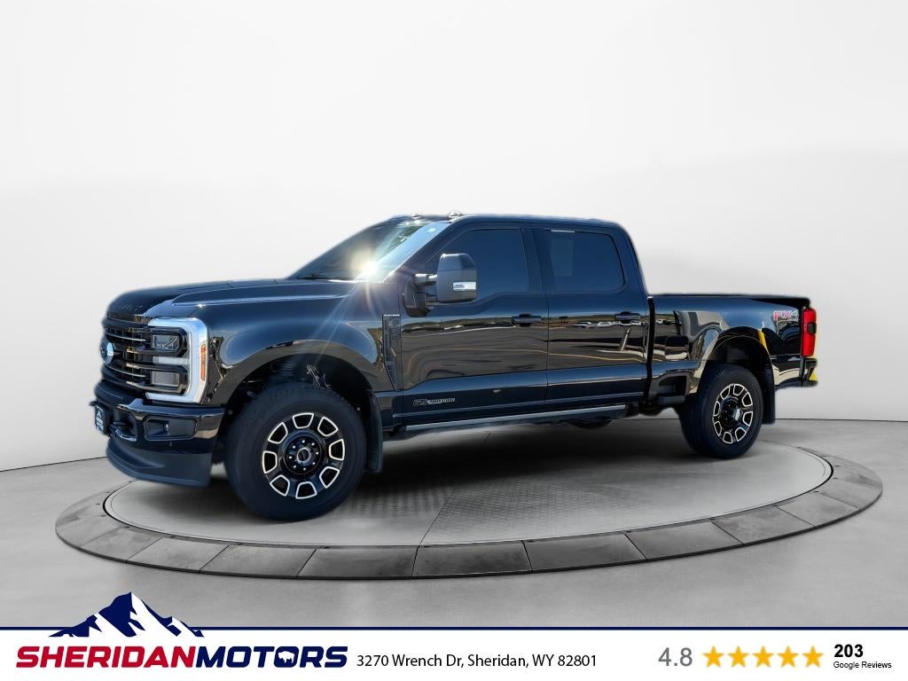 2025 Ford F-250 Platinum in Agate Black Metallic — front three-quarter view