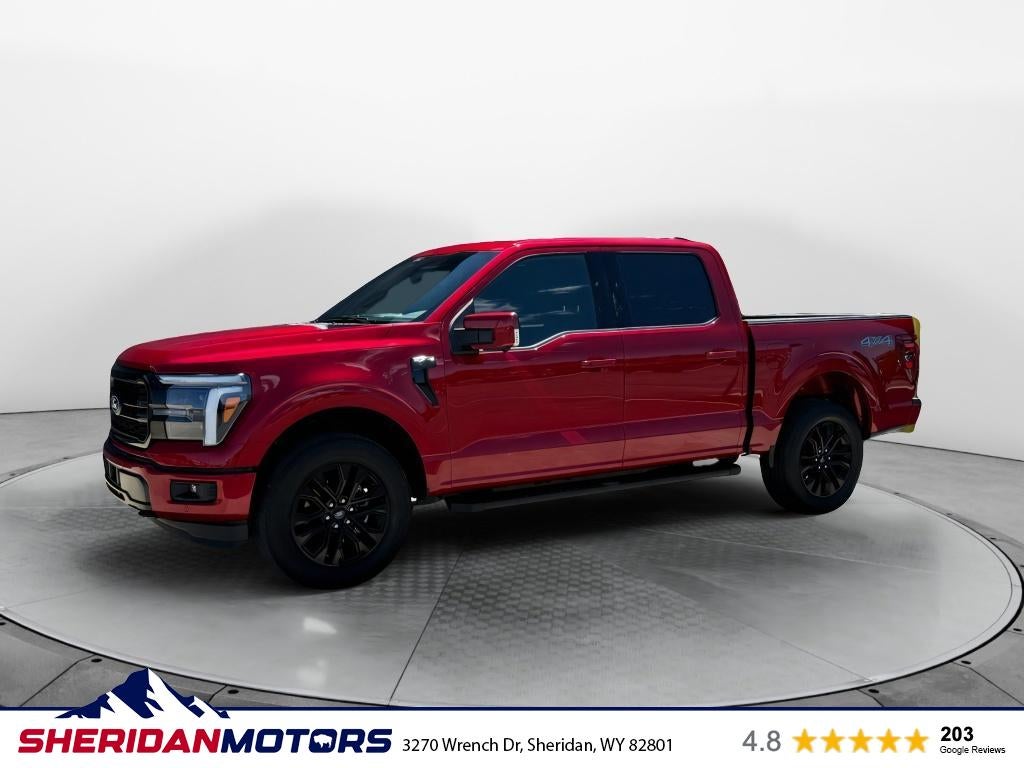 2025 Ford F-150 LARIAT in Rapid Red Metallic Tinted Clearcoat — front three-quarter view